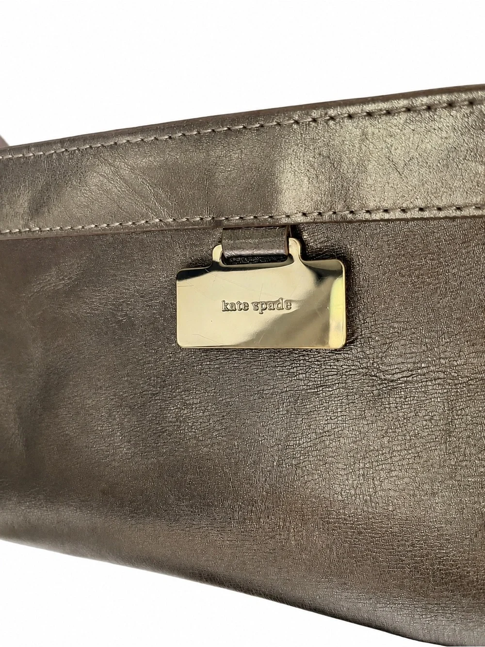Kate Spade Gold Metallic Leather Wristlet Clutch Pink Polka Dot Interior w/ Box - Picture 8 of 8